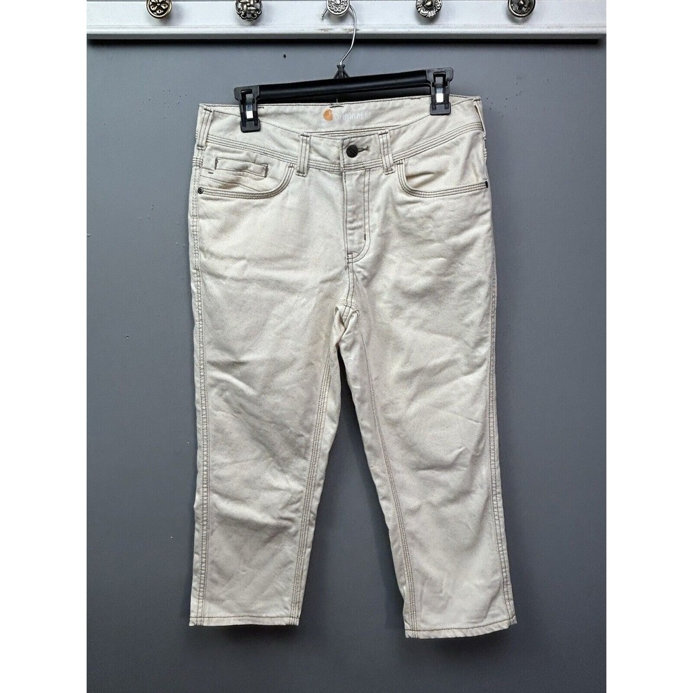 Carhartt Pants Womens 8 Cream‎ Original Fit 101098 Cropped Cotton Twill Workwear